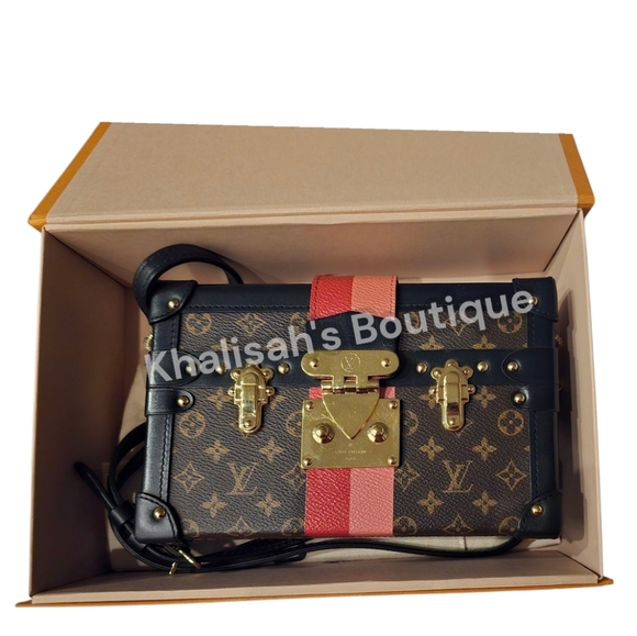 Rare! Louis Vuitton Petite Malle Handbag Limited Edition Stripes Monogram Canvas - Picture 12 of 16